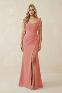 Mulberry Ruffled Sleeve Ruched Sheath Chiffon Bridesmaid Dress | KISSBRIDAL