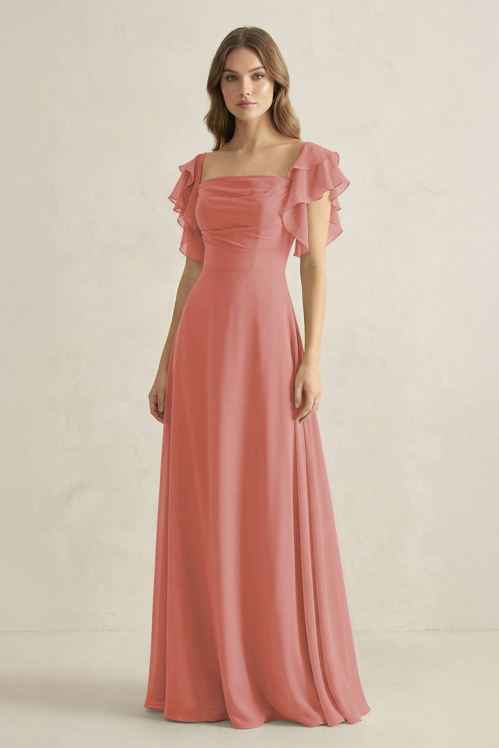Ruffled Sleeves A-Line Chiffon Bridesmaid Dress in Mulberry