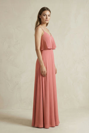 Mulberry Ruffled Spaghetti Strap A-Line Chiffon Bridesmaid Dress in Mulberry (3) | KISSBRIDAL