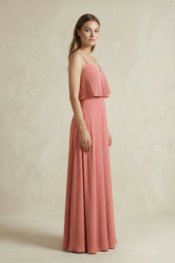 Mulberry Ruffled Spaghetti Strap A-Line Chiffon Bridesmaid Dress in Mulberry (3) | KISSBRIDAL