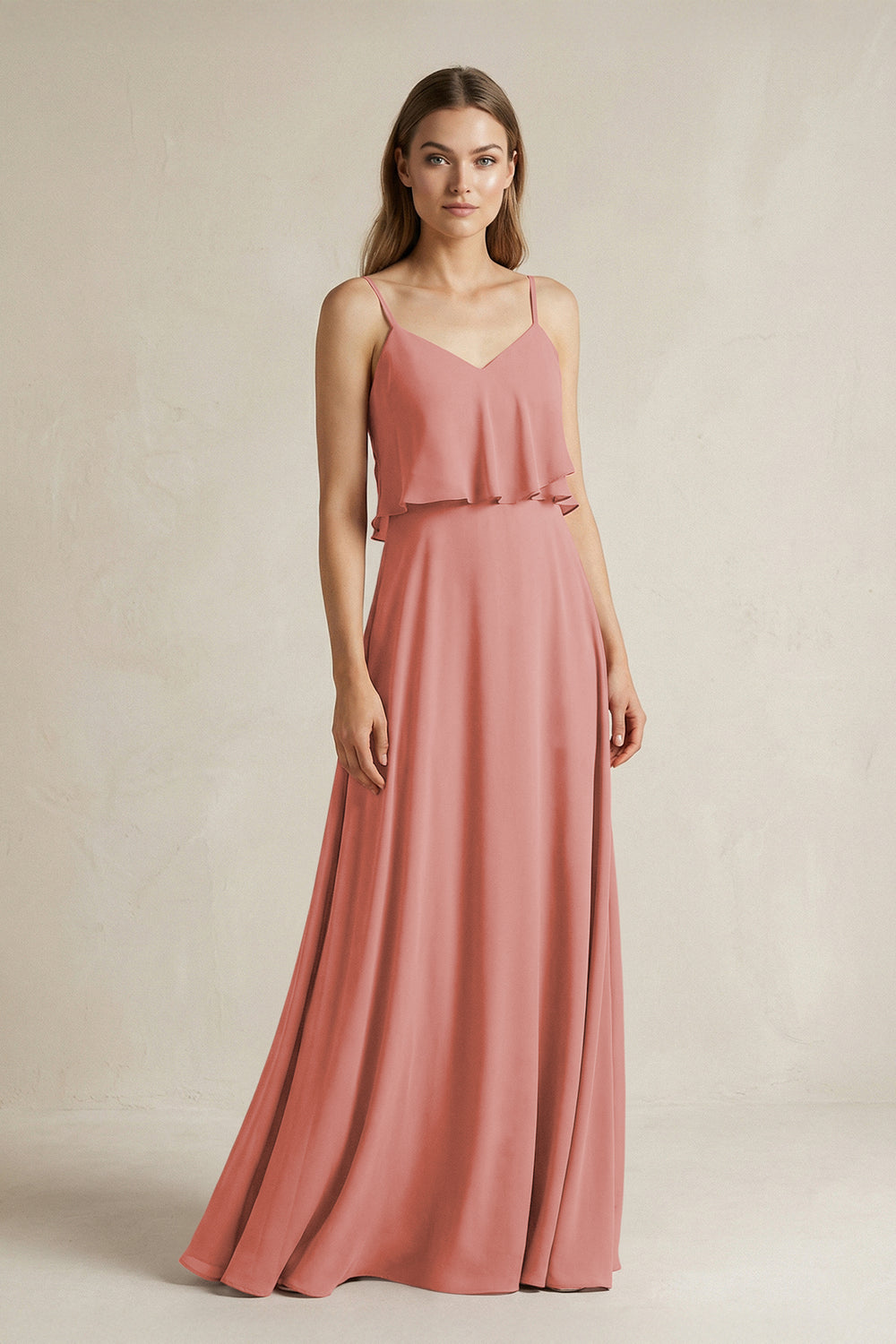 Ruffled Spaghetti Strap A-Line Chiffon Bridesmaid Dress in Mulberry