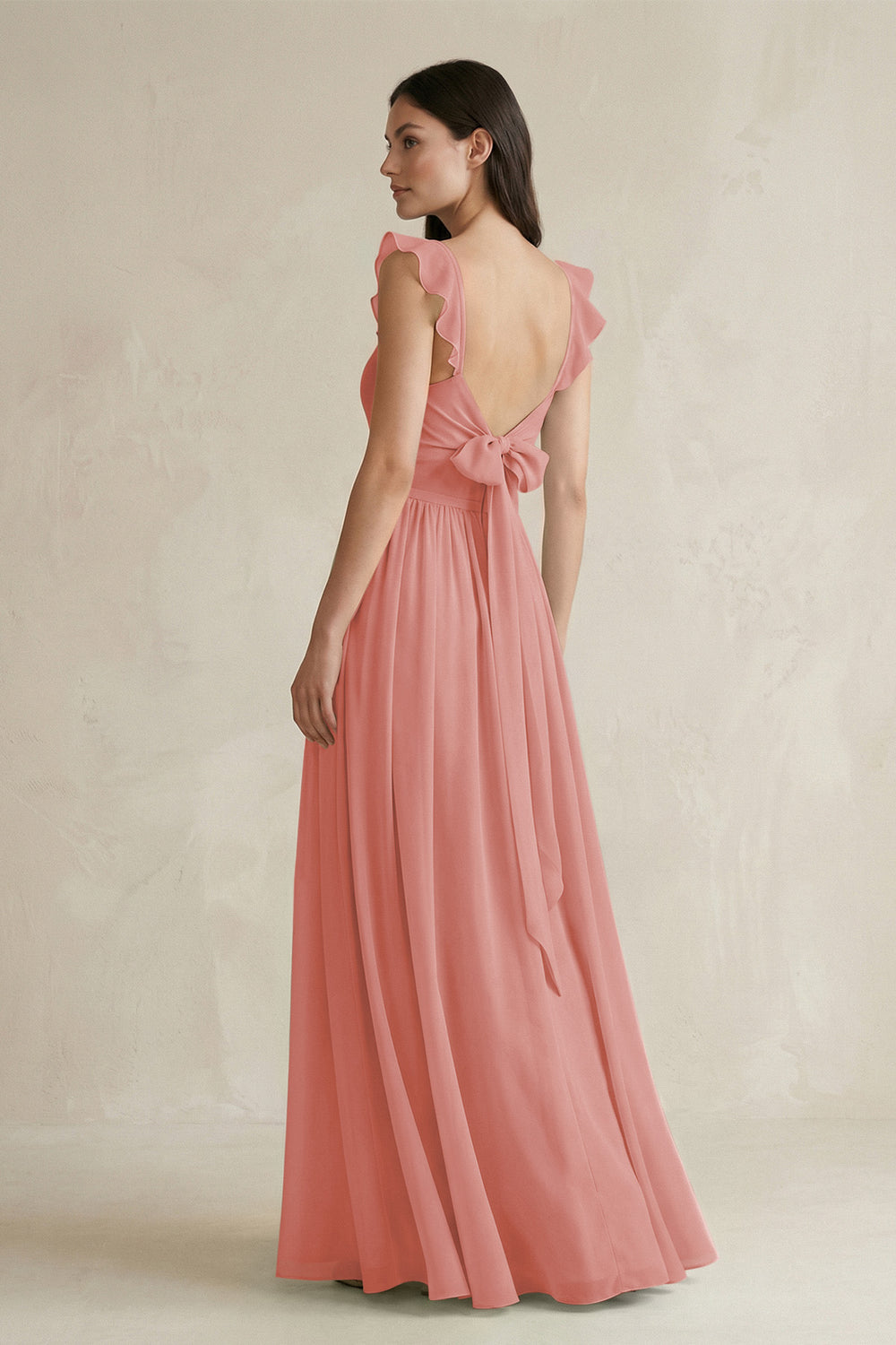 Ruffled Spaghetti Strap Chiffon A-Line Bridesmaid Dress in Mulberry