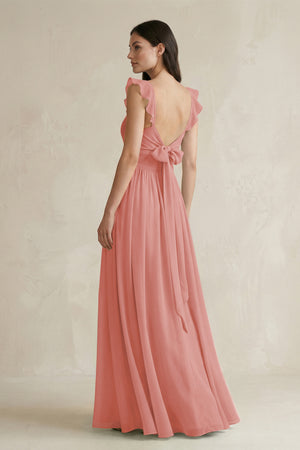 Mulberry Ruffled Spaghetti Strap Chiffon A-Line Bridesmaid Dress (2) | KISSBRIDAL