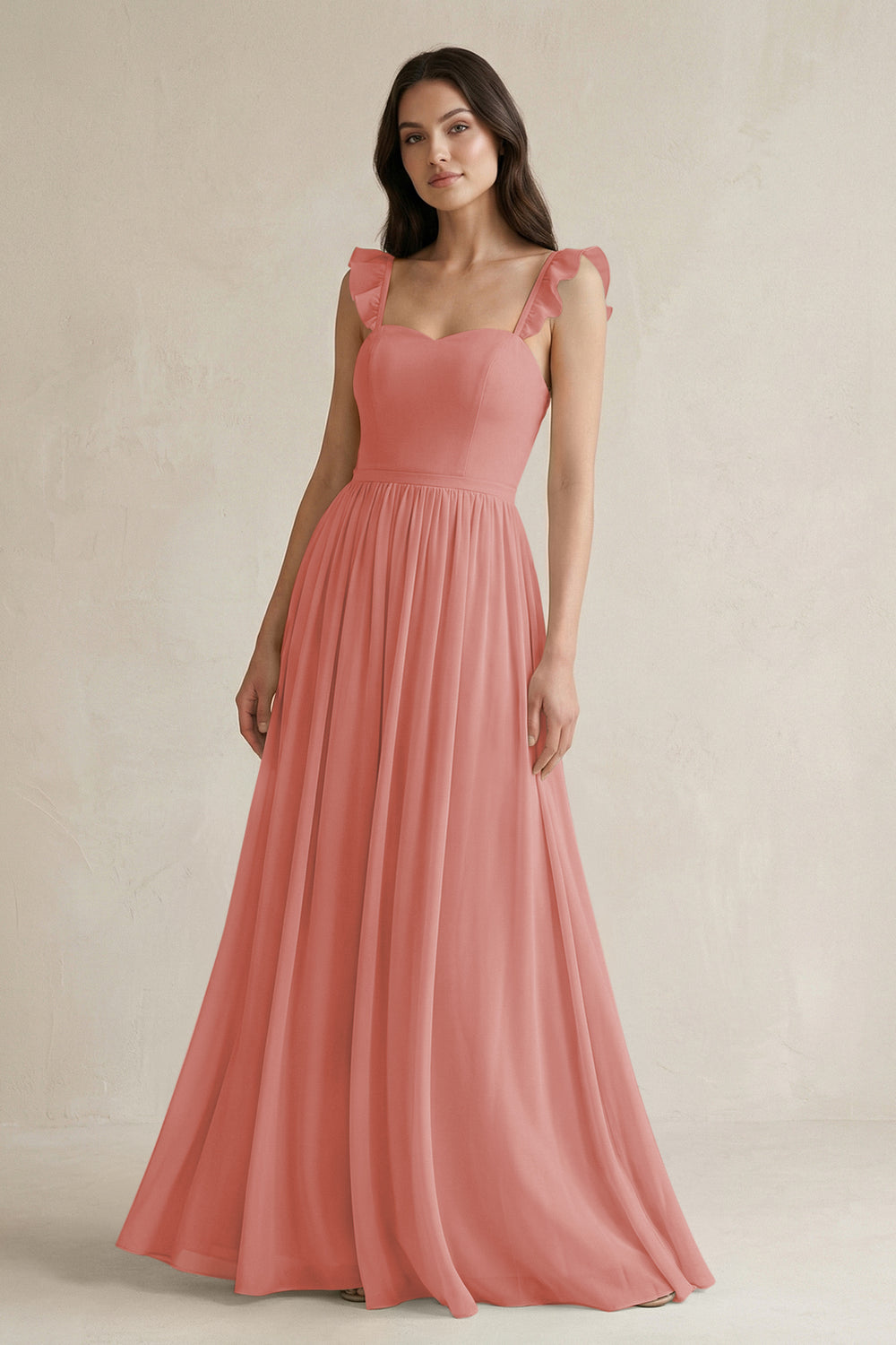 Ruffled Spaghetti Strap Chiffon A-Line Bridesmaid Dress in Mulberry