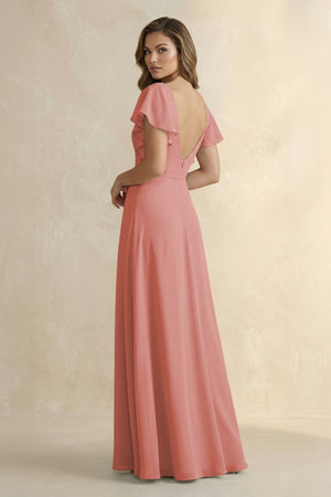 Mulberry Ruffled V-Neck Chiffon A-Line Bridesmaid Dress (2) | KISSBRIDAL