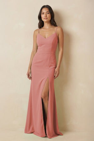 Mulberry Sheath Cami Strap Chiffon Bridesmaid Dress with Slit | KISSBRIDAL
