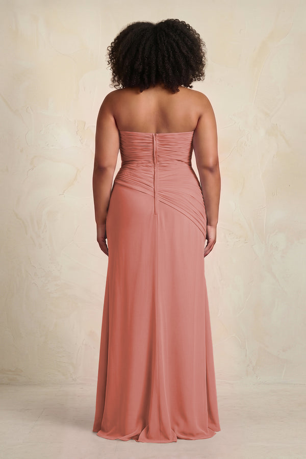 Mulberry Sheath Chiffon Strapless Pleated Bridesmaid Dress (4) [sizeplus] | KISSBRIDAL