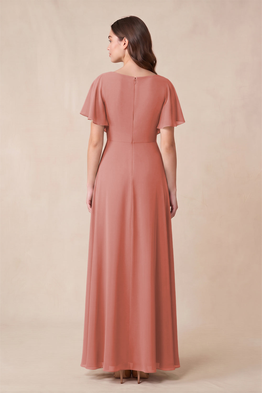 Short Sleeves Bateau A-Line Chiffon Bridesmaid Dress in Mulberry