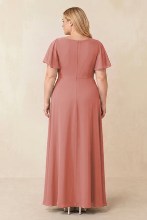Mulberry Short Sleeves Bateau A-Line Chiffon Bridesmaid Dress (2) [sizeplus] | KISSBRIDAL