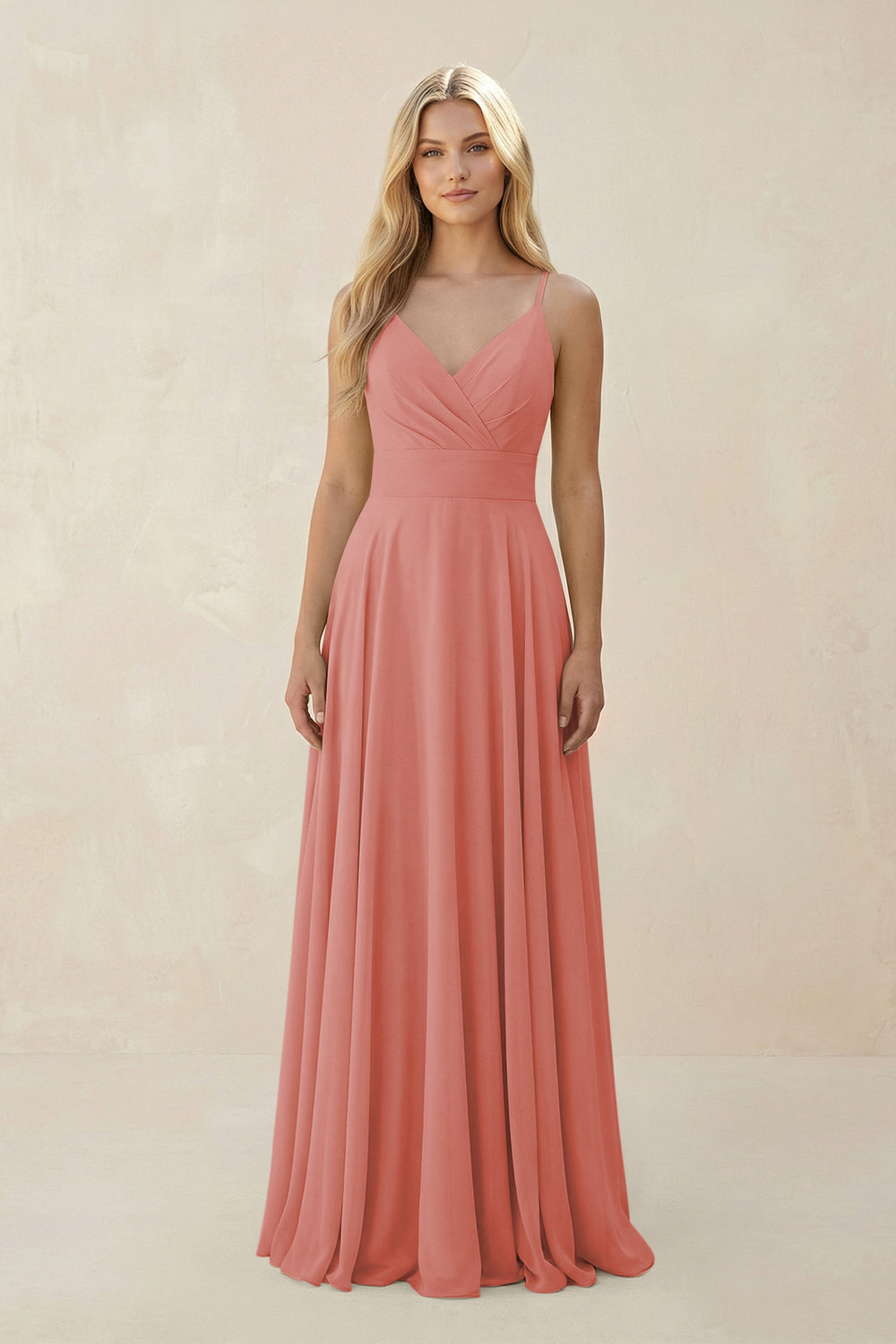 Spaghetti Strap A-Line Chiffon Bridesmaid Dress in Mulberry