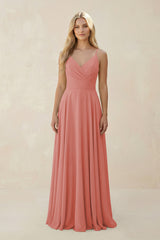 Mulberry Spaghetti Strap A-Line Chiffon Bridesmaid Dress | KISSBRIDAL