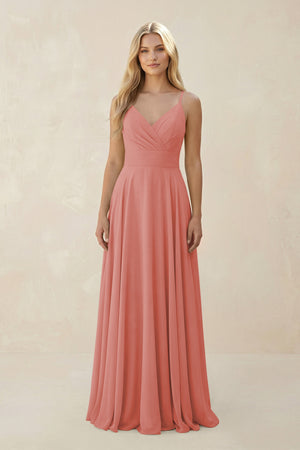 Mulberry Spaghetti Strap A-Line Chiffon Bridesmaid Dress | KISSBRIDAL