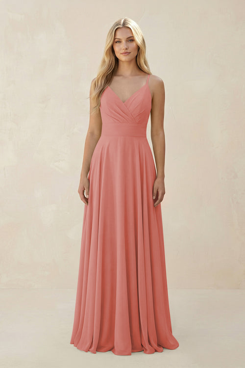 Mulberry Spaghetti Strap A-Line Chiffon Bridesmaid Dress | KISSBRIDAL