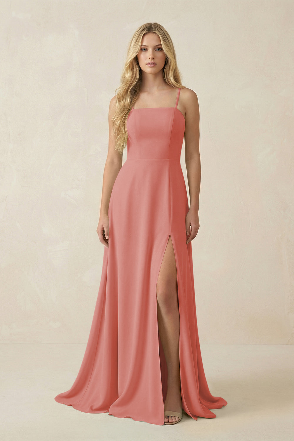 Spaghetti Strap Chiffon A-Line Bridesmaid Dress in Mulberry