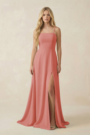 Mulberry Spaghetti Strap Chiffon A-Line Bridesmaid Dress | KISSBRIDAL