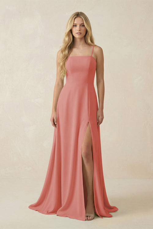 Mulberry Spaghetti Strap Chiffon A-Line Bridesmaid Dress | KISSBRIDAL