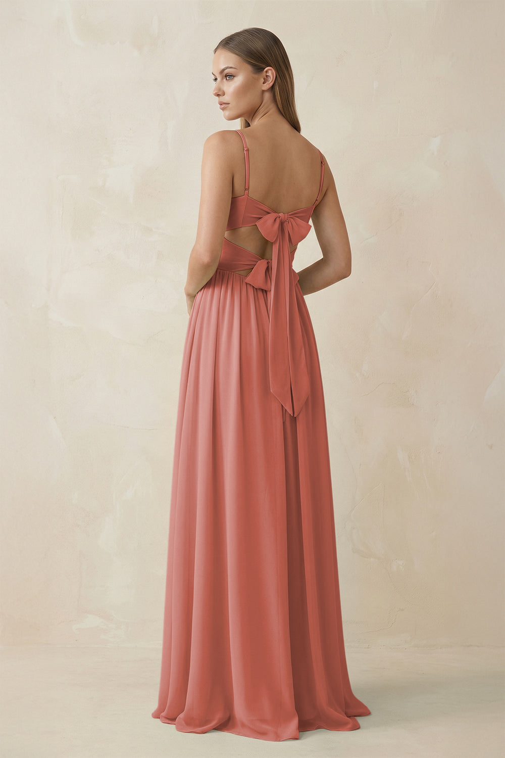 Spaghetti Strap Pleated A-Line Chiffon Bridesmaid Dress in Mulberry