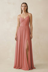 Mulberry Spaghetti Strap Pleated A-Line Chiffon Bridesmaid Dress | KISSBRIDAL