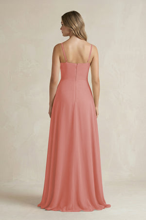 Mulberry Spaghetti Strap Ruffled A-Line Chiffon Bridesmaid Dress (2) | KISSBRIDAL
