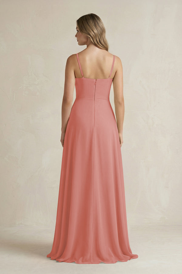 Mulberry Spaghetti Strap Ruffled A-Line Chiffon Bridesmaid Dress (2) | KISSBRIDAL