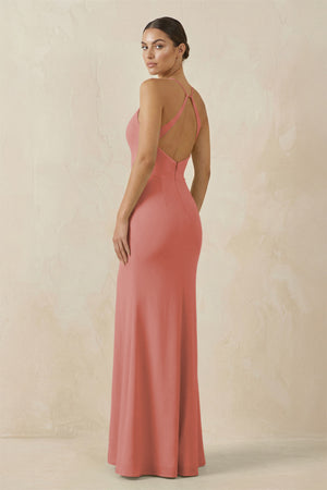 Mulberry Spaghetti Strap Sheath Chiffon Bridesmaid Dress With Slit (2) | KISSBRIDAL