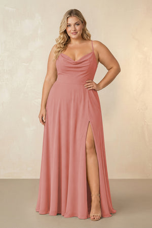 Mulberry Spaghetti Straps Chiffon A-Line Bridesmaid Dress [sizeplus] | KISSBRIDAL