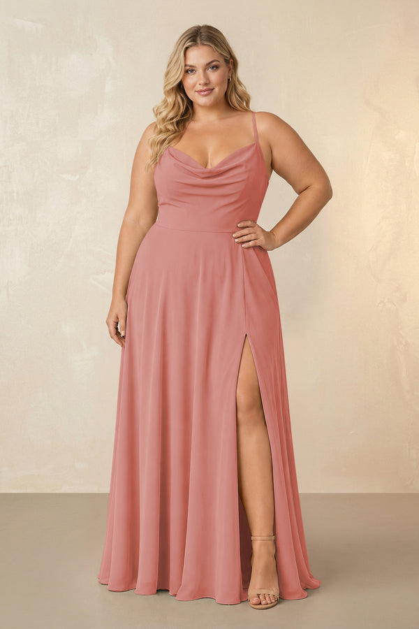 Mulberry Spaghetti Straps Chiffon A-Line Bridesmaid Dress [sizeplus] | KISSBRIDAL