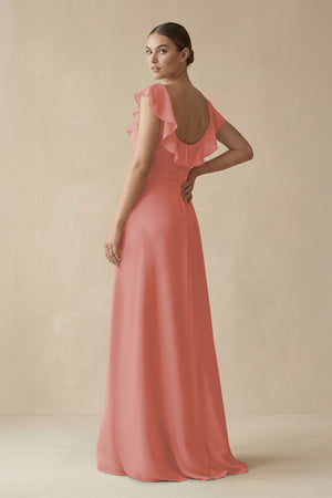 Mulberry Square Neck A-Line Bridesmaid Dress with Ruffles (2) | KISSBRIDAL
