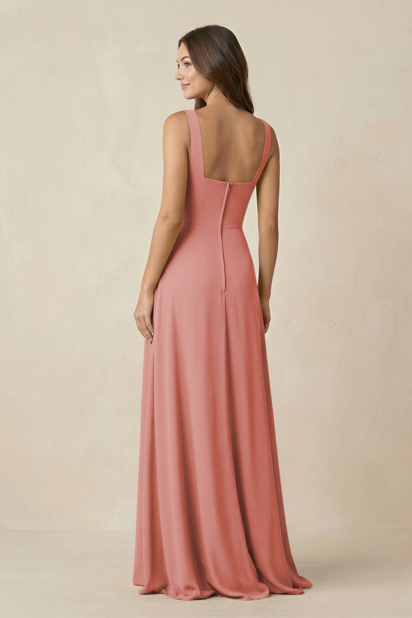 Mulberry Square Neck A-Line Bridesmaid Dress With Slit (2) | KISSBRIDAL