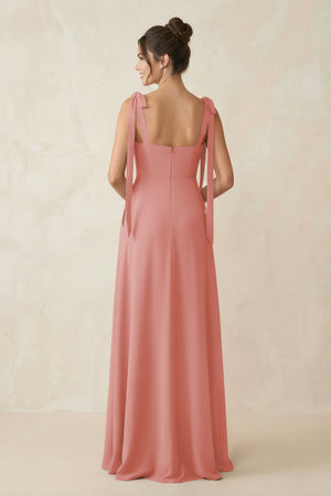 Mulberry Square Neck Sheath Chiffon Bridesmaid Dress with Bow (2) | KISSBRIDAL