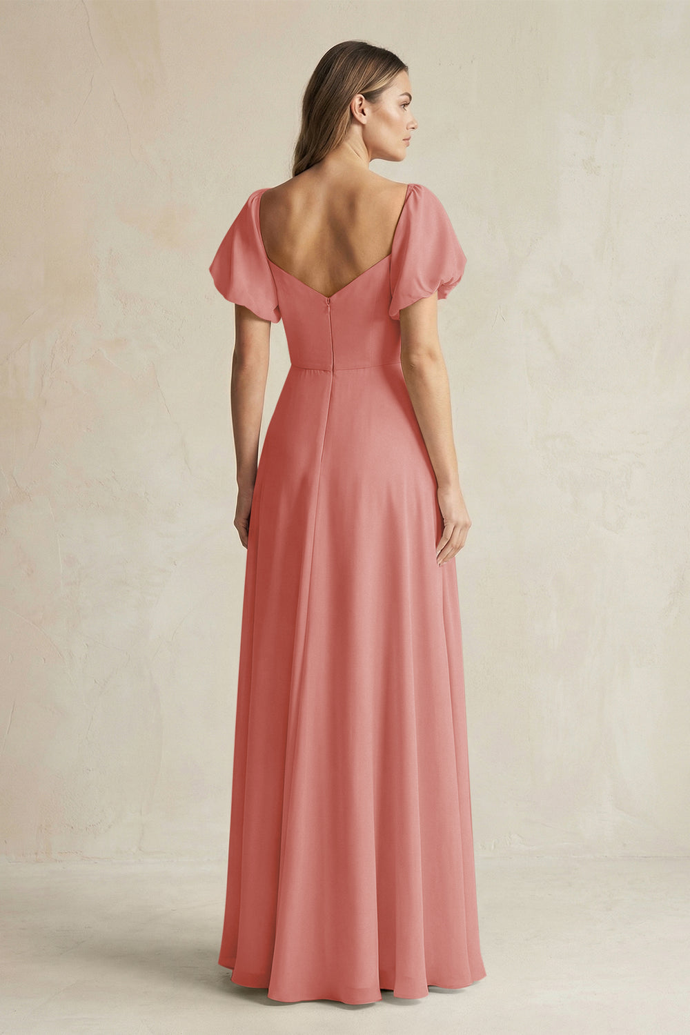 Sweetheart Puff Sleeve A-Line Chiffon Bridesmaid Dress in Mulberry