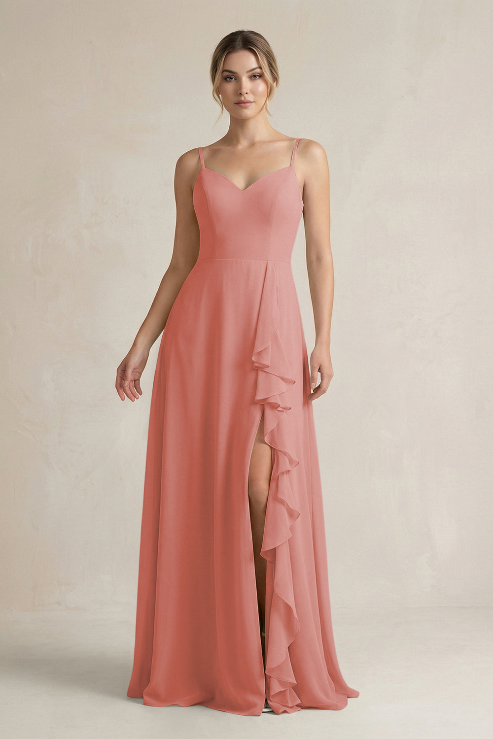 Sweetheart Ruffled A-Line Chiffon Bridesmaid Dress with Slit in Mulberry