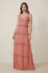 Mulberry Sweetheart Tiered A-Line Chiffon Bridesmaid Dress | KISSBRIDAL