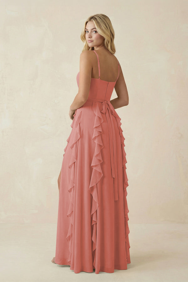 Mulberry Tiered Ruffle A-Line Chiffon Bridesmaid Dress (2) | KISSBRIDAL