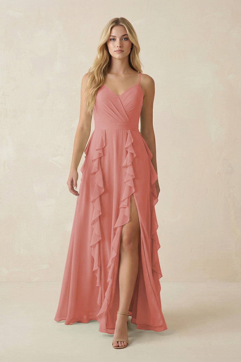 Tiered Ruffle A-Line Chiffon Bridesmaid Dress in Mulberry