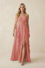 Mulberry Tiered Ruffle A-Line Chiffon Bridesmaid Dress | KISSBRIDAL