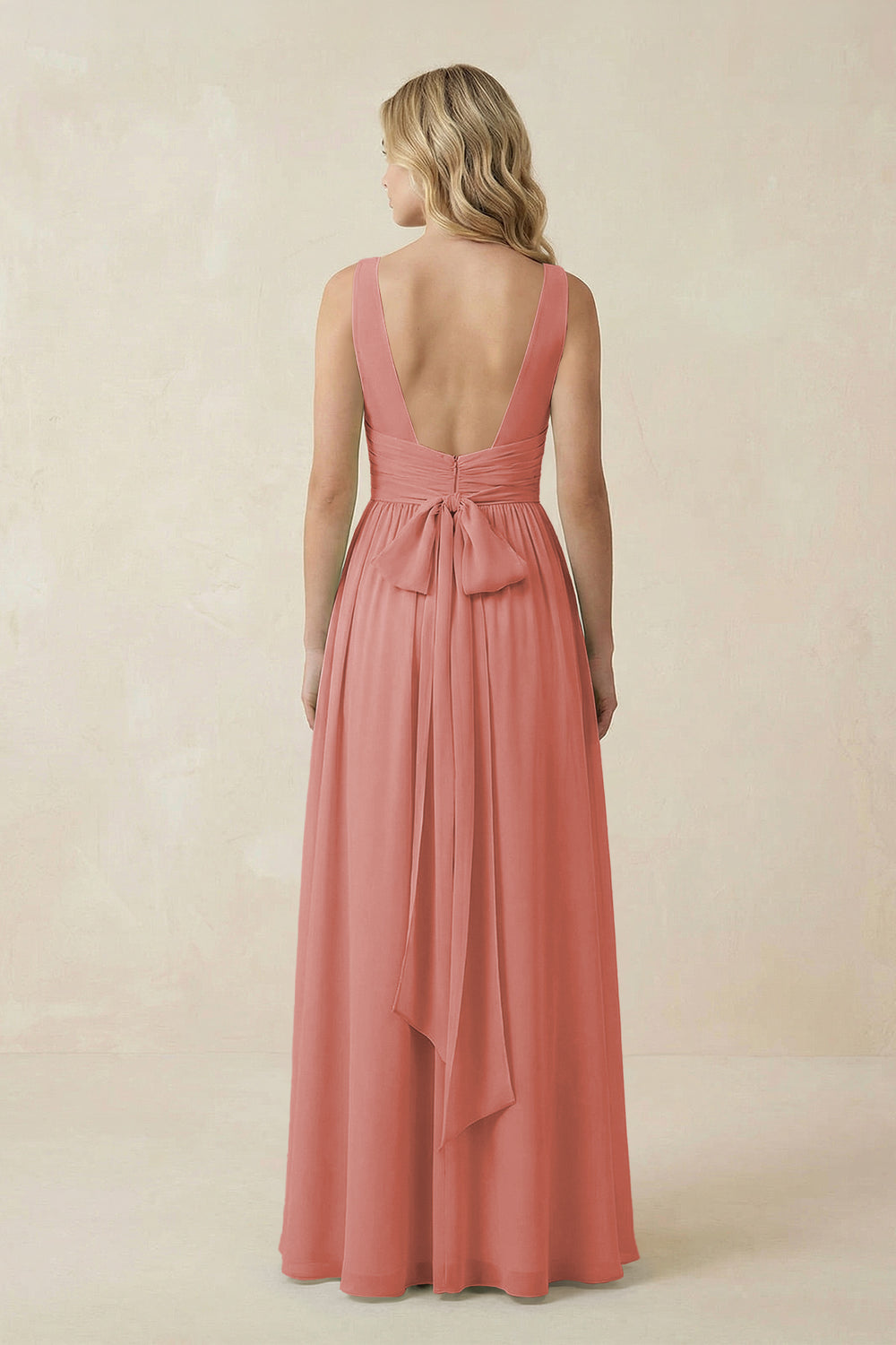 V-Neck A-Line Bridesmaid Dress with Back Bow in Mulberry