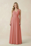 Mulberry V-Neck A-Line Bridesmaid Dress with Back Bow | KISSBRIDAL