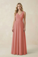 Mulberry V-Neck A-Line Bridesmaid Dress with Back Bow | KISSBRIDAL