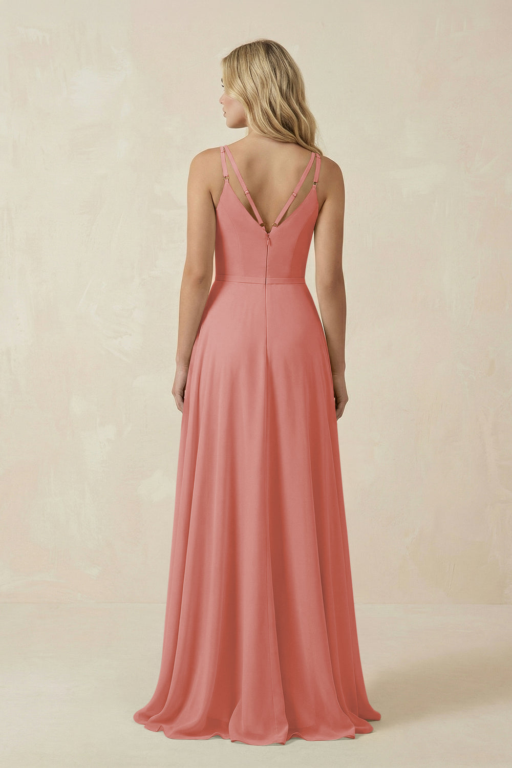 V-Neck A-Line Chiffon Bridesmaid Dress with Crisscross Back in Mulberry
