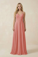 Mulberry V-Neck A-Line Chiffon Bridesmaid Dress with Crisscross Back | KISSBRIDAL