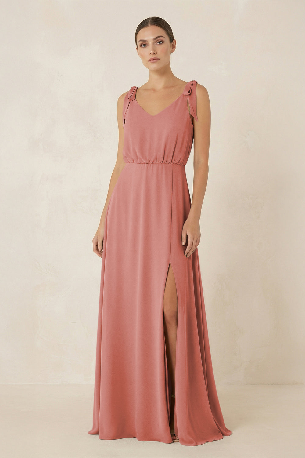 V-Neck A-Line Chiffon Bridesmaid Dress in Mulberry