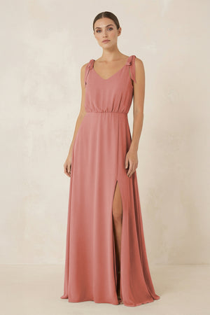 Mulberry V-Neck A-Line Chiffon Bridesmaid Dress | KISSBRIDAL