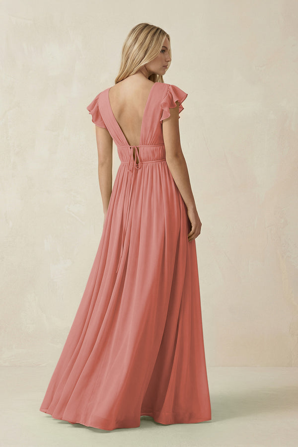 Mulberry V-Neck A-Line Chiffon Cap Sleeves Bridesmaid Dress (2) | KISSBRIDAL