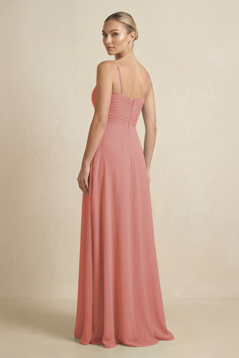 V-Neck A-Line Chiffon Pleated Bridesmaid Dress in Mulberry