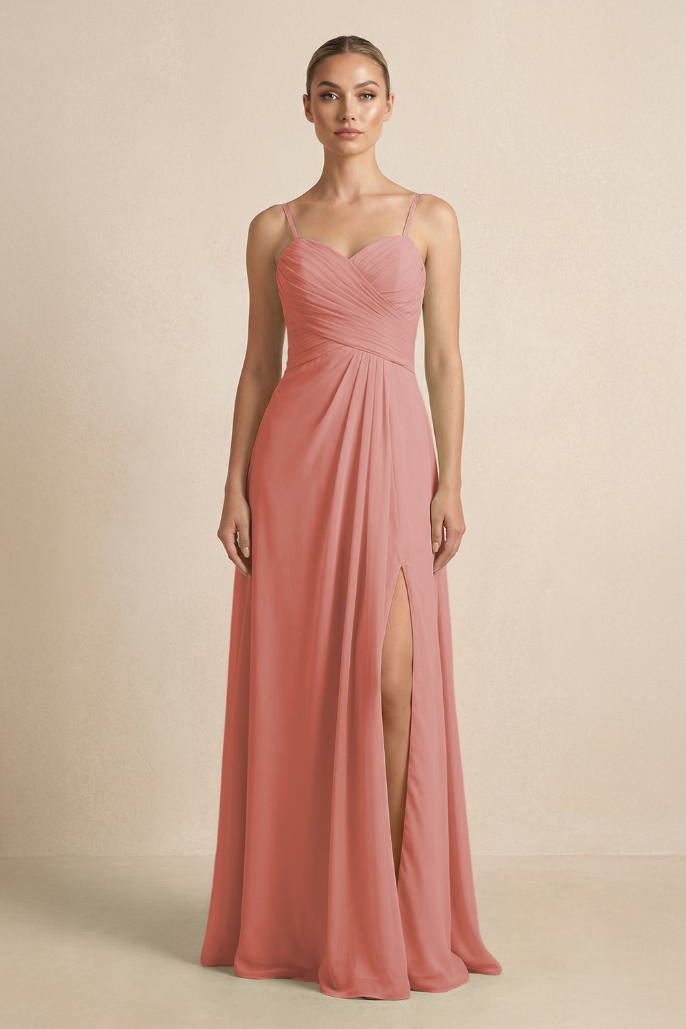 V-Neck A-Line Chiffon Pleated Bridesmaid Dress in Mulberry