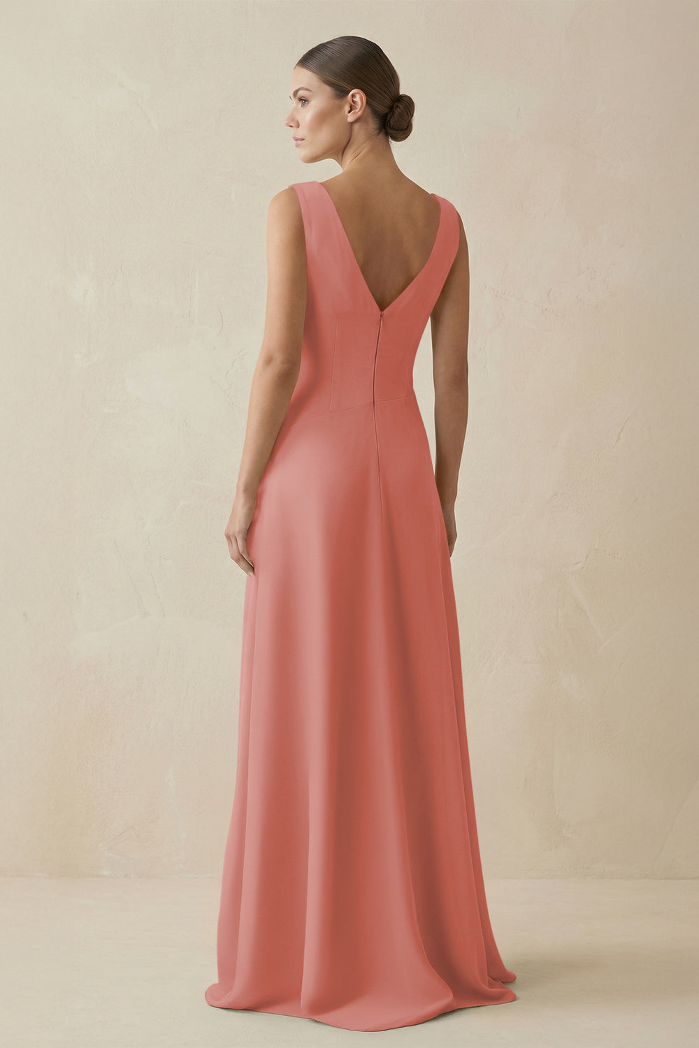 V-Neck A-Line Chiffon Ruffled Bridesmaid Dress in Mulberry