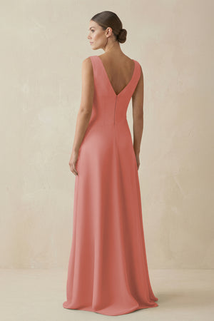 Mulberry V-Neck A-Line Chiffon Ruffled Bridesmaid Dress (2) | KISSBRIDAL