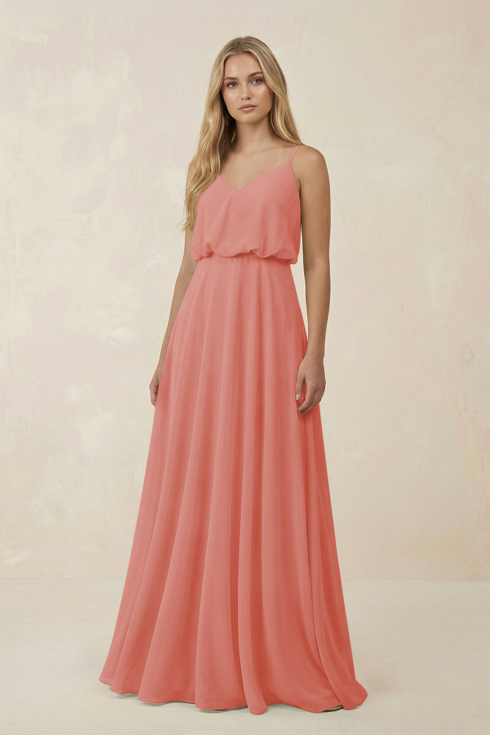 V-Neck Blouson A-Line Chiffon Bridesmaid Dress in Mulberry
