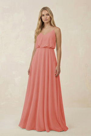 Mulberry V-Neck Blouson A-Line Chiffon Bridesmaid Dress | KISSBRIDAL